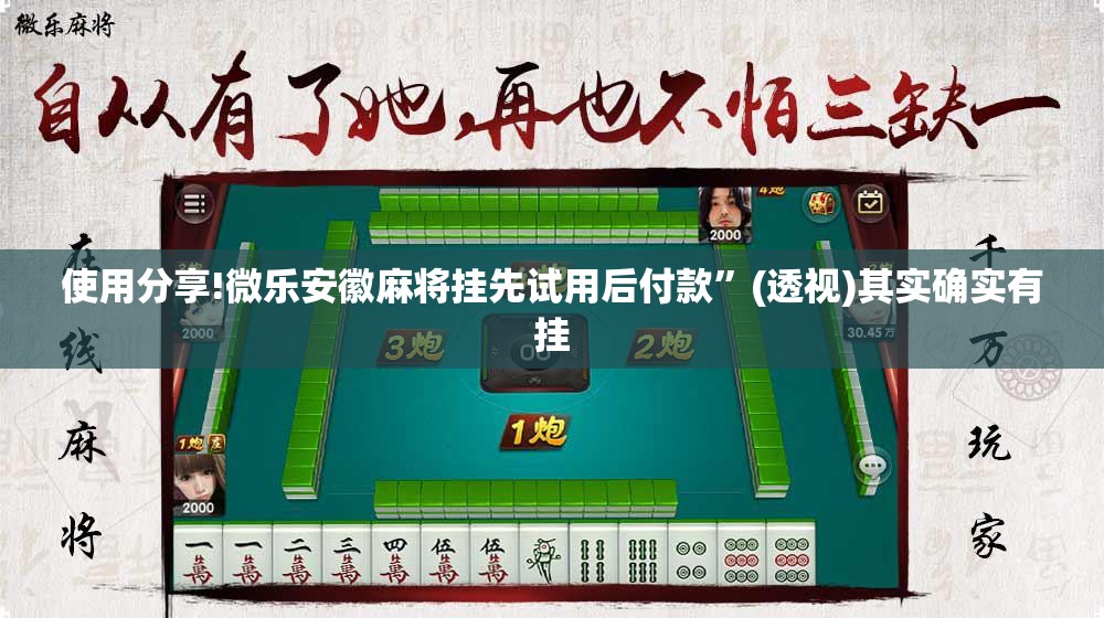 使用分享!微乐安徽麻将挂先试用后付款”(透视)其实确实有挂