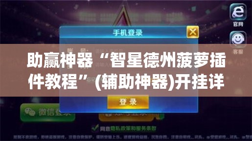 助赢神器“智星德州菠萝插件教程”(辅助神器)开挂详细教程